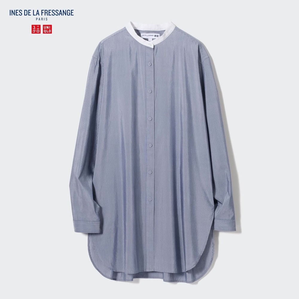 NWT Uniqlo Ines De La Fressange Cotton Silk Long Sleeve Tunic in 67 Blue